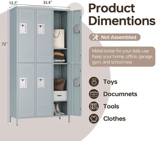 Alt view image 3 of 6 - Metal Storage Locker, Metal Locker with 6 Doors, 71" Tall Steel Storage Lockers for Employees, Large Locker Storage Cabinets Organizer for School, Gym, Home Office, Staff