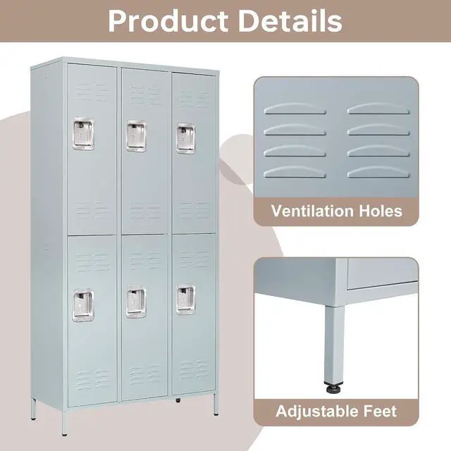 Alt view image 5 of 6 - Metal Storage Locker, Metal Locker with 6 Doors, 71" Tall Steel Storage Lockers for Employees, Large Locker Storage Cabinets Organizer for School, Gym, Home Office, Staff