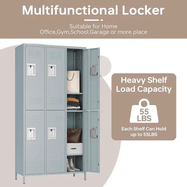 Alt view image 4 of 6 - Metal Storage Locker, Metal Locker with 6 Doors, 71" Tall Steel Storage Lockers for Employees, Large Locker Storage Cabinets Organizer for School, Gym, Home Office, Staff
