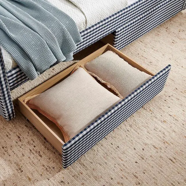 Alt view image 6 of 7 - Twin Size Daybed Frame with 2 Storage Drawers, Linen Upholstered Bed with USB Charing Port, Cozy Wave Shaped Design Backrest, Corner Teens Bed for Boys, Girls and Adults, Navy