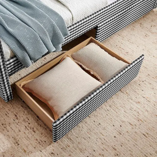 Alt view image 6 of 7 - Twin Size Daybed Frame with 2 Storage Drawers, Linen Upholstered Bed with USB Charing Port, Cozy Wave Shaped Design Backrest, Corner Teens Bed for Boys, Girls and Adults, Black