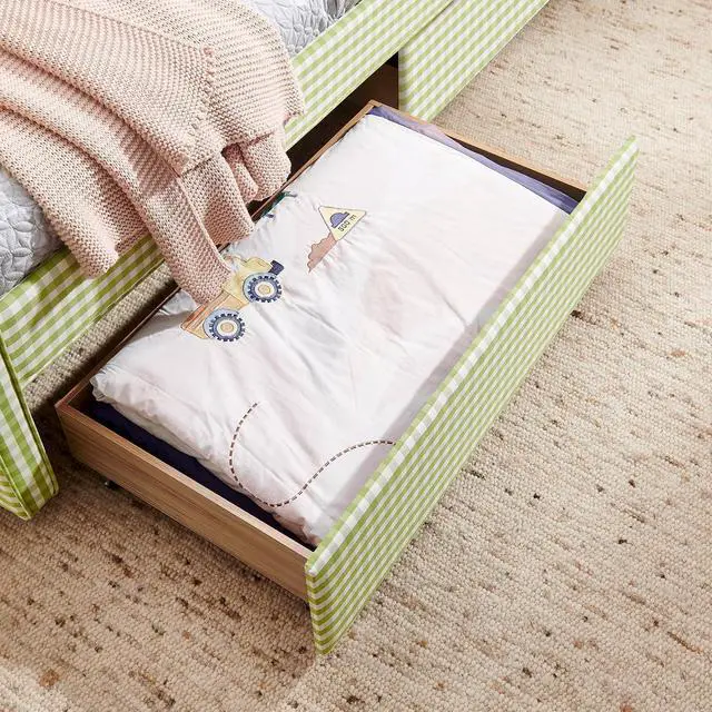 Alt view image 5 of 7 - Twin Size Daybed Frame with 2 Storage Drawers, Linen Upholstered Bed with USB Charing Port, Cozy Wave Shaped Design Backrest, Corner Teens Bed for Boys, Girls and Adults, Green
