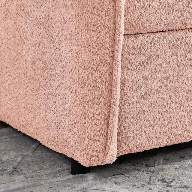 Alt view image 6 of 7 - Boucle Upholstered Twin Daybed with Extendable Trundle Bed, Twin to King Daybed with Backrest and Armrest, Roll Out Trundle Bedframe, Corner Guest Bed for Teens Adults, Easy Assembly, Pink