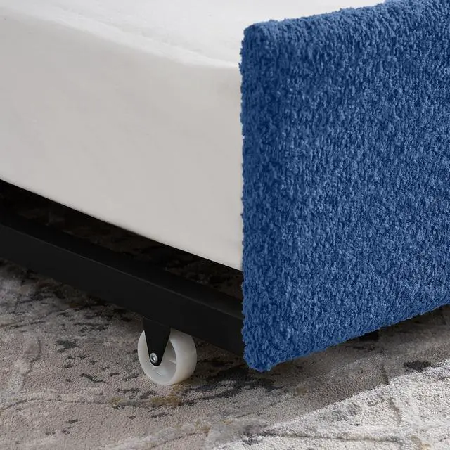Alt view image 7 of 7 - Boucle Upholstered Twin Daybed with Extendable Trundle Bed, Twin to King Daybed with Backrest and Armrest, Roll Out Trundle Bedframe, Corner Guest Bed for Teens Adults, Easy Assembly, Blue