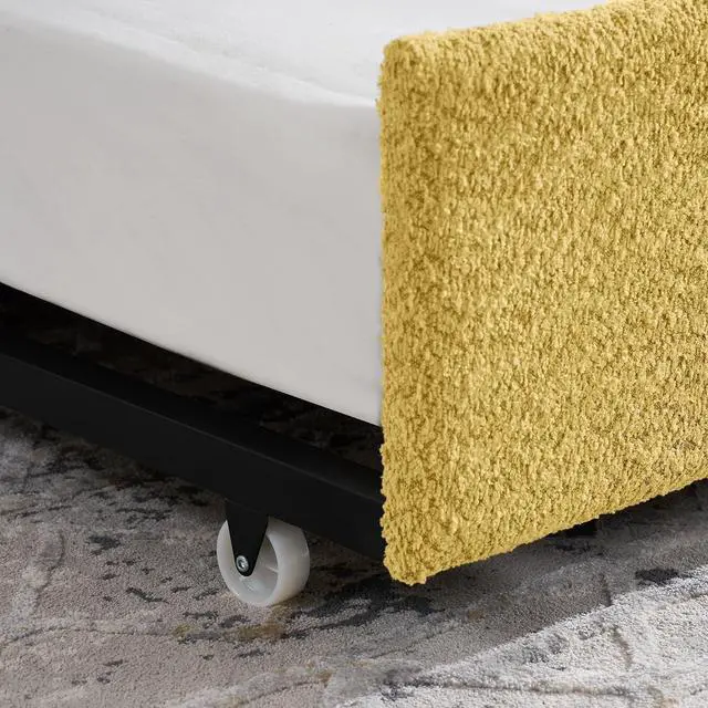 Alt view image 5 of 7 - Boucle Upholstered Twin Daybed with Extendable Trundle Bed, Twin to King Daybed with Backrest and Armrest, Roll Out Trundle Bedframe, Corner Guest Bed for Teens Adults, Easy Assembly, Yellow