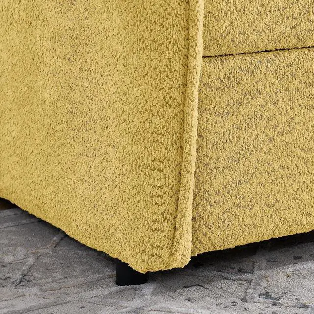 Alt view image 6 of 7 - Boucle Upholstered Twin Daybed with Extendable Trundle Bed, Twin to King Daybed with Backrest and Armrest, Roll Out Trundle Bedframe, Corner Guest Bed for Teens Adults, Easy Assembly, Yellow