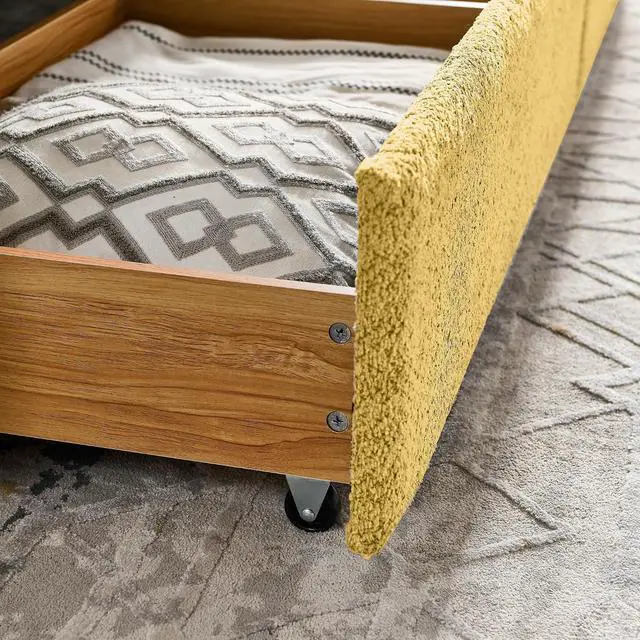 Alt view image 5 of 7 - Boucle Upholstered Queen Daybed with Storage Drawers, Double Day Bed with Backrest and Armrest, Soft Tufted Corner Guest Bed for Teens Adults, Easy Assembly, Yellow
