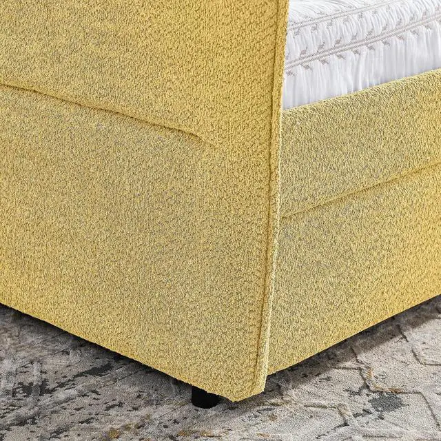 Alt view image 6 of 7 - Boucle Upholstered Queen Daybed with Storage Drawers, Double Day Bed with Backrest and Armrest, Soft Tufted Corner Guest Bed for Teens Adults, Easy Assembly, Yellow