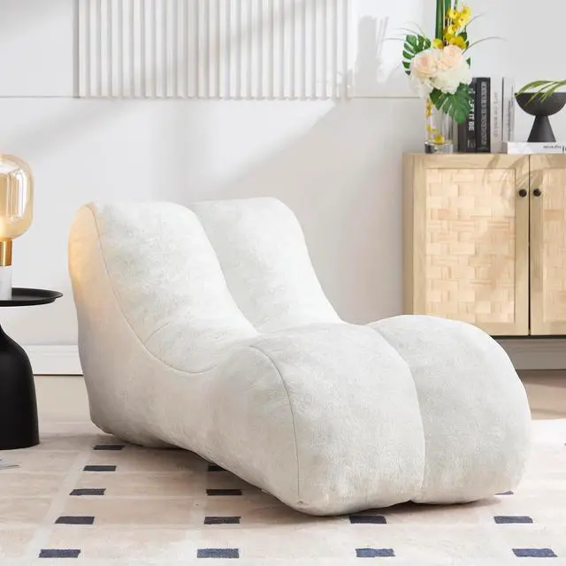 Alt view image 4 of 7 - Big Bean Bag Chairs for Adults, Comfy Bean Bag Bed, Boneless Lounger Chair Filled Spong, Lazy Lounge Sofa, Floor Chair for Living Room, Bedroom or Balcony,White