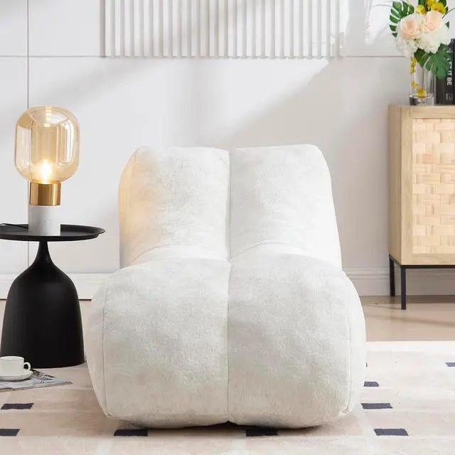 Alt view image 3 of 7 - Big Bean Bag Chairs for Adults, Comfy Bean Bag Bed, Boneless Lounger Chair Filled Spong, Lazy Lounge Sofa, Floor Chair for Living Room, Bedroom or Balcony,White
