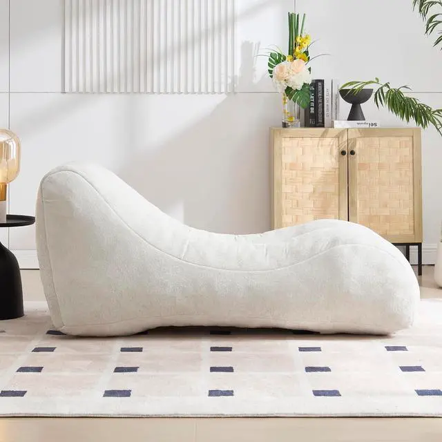 Alt view image 5 of 7 - Big Bean Bag Chairs for Adults, Comfy Bean Bag Bed, Boneless Lounger Chair Filled Spong, Lazy Lounge Sofa, Floor Chair for Living Room, Bedroom or Balcony,White