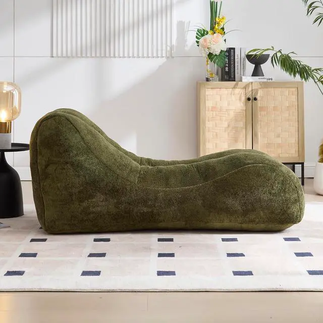 Alt view image 5 of 7 - Big Bean Bag Chairs for Adults, Comfy Bean Bag Bed, Boneless Lounger Chair Filled Spong, Lazy Lounge Sofa, Floor Chair for Living Room, Bedroom or Balcony,Olive Green