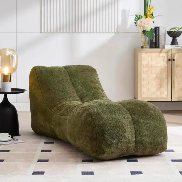 Alt view image 4 of 7 - Big Bean Bag Chairs for Adults, Comfy Bean Bag Bed, Boneless Lounger Chair Filled Spong, Lazy Lounge Sofa, Floor Chair for Living Room, Bedroom or Balcony,Olive Green
