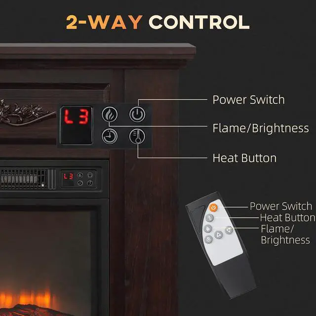 Alt view image 5 of 7 - Electric Fireplace with Mantel, Mantel Surround with 18" Fireplace Insert, Electric Fireplace Stove with Adjustable Thermostat, Decorative Fireplace Heater with Adjustable Flame Effect, Brown