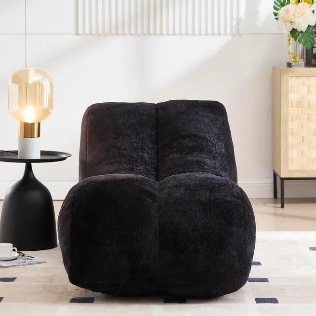 Alt view image 3 of 7 - Big Bean Bag Chairs for Adults, Comfy Bean Bag Bed, Boneless Lounger Chair Filled Spong, Lazy Lounge Sofa, Floor Chair for Living Room, Bedroom or Balcony,Black