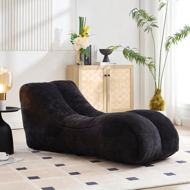 Alt view image 4 of 7 - Big Bean Bag Chairs for Adults, Comfy Bean Bag Bed, Boneless Lounger Chair Filled Spong, Lazy Lounge Sofa, Floor Chair for Living Room, Bedroom or Balcony,Black