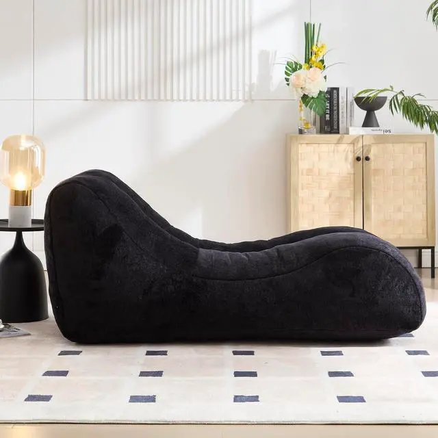 Alt view image 5 of 7 - Big Bean Bag Chairs for Adults, Comfy Bean Bag Bed, Boneless Lounger Chair Filled Spong, Lazy Lounge Sofa, Floor Chair for Living Room, Bedroom or Balcony,Black
