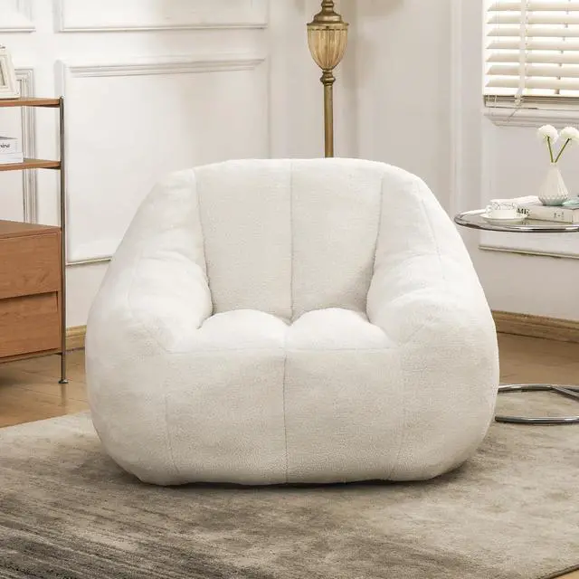 Alt view image 3 of 7 - Fluffy Bean Bag Chair, Comfy Lazy Floor Sofa for Adults and Kids, Stuffed Reading Chair with Backrest, Cozy BeanBag with Memory Foam for Dorm, Apartment, Living Room,White
