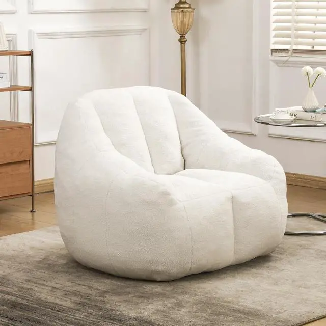 Main image of Fluffy Bean Bag Chair, Comfy Lazy Floor Sofa for Adults and Kids, Stuffed Reading Chair with Backrest, Cozy BeanBag with Memory Foam for Dorm, Apartment, Living Room,White