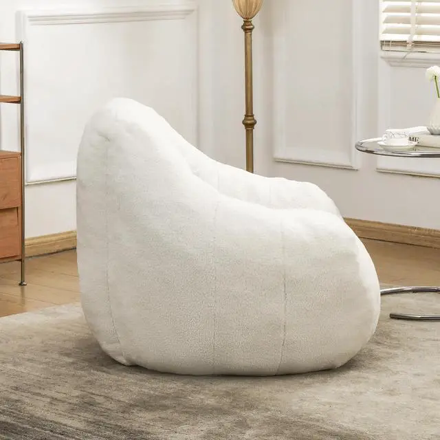 Alt view image 4 of 7 - Fluffy Bean Bag Chair, Comfy Lazy Floor Sofa for Adults and Kids, Stuffed Reading Chair with Backrest, Cozy BeanBag with Memory Foam for Dorm, Apartment, Living Room,White