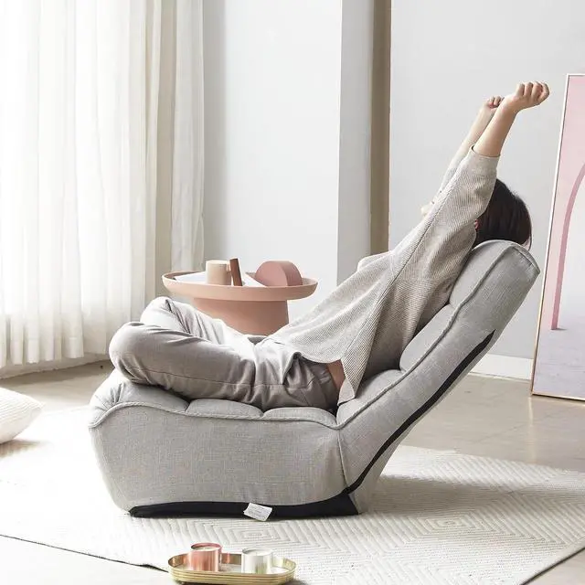 Alt view image 3 of 7 - Lazy Single Sofa with with 3 Adjustable Position,Reclining Lounger Chair, Tatami Balcony Gaming Couch, Leisure Reading Chair for Bedroom/Living Room/Space Saving,Gray