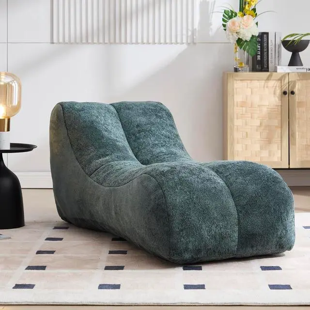 Alt view image 4 of 7 - Big Bean Bag Chairs for Adults, Comfy Bean Bag Bed, Boneless Lounger Chair Filled Spong, Lazy Lounge Sofa, Floor Chair for Living Room, Bedroom or Balcony,Light Blue
