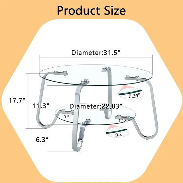 Alt view image 2 of 7 - Small Round Tempered Glass Coffee Table, Retro Minimalist Side Tea Table with Metal Base Frame, Elegant Top Clear Glass for Living Room Home Office Decor, Easy Assembly, Silver