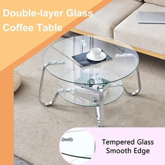 Alt view image 5 of 7 - Small Round Tempered Glass Coffee Table, Retro Minimalist Side Tea Table with Metal Base Frame, Elegant Top Clear Glass for Living Room Home Office Decor, Easy Assembly, Silver