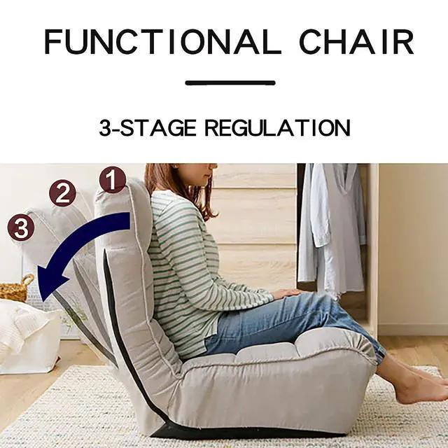 Alt view image 6 of 7 - Lazy Single Sofa with with 3 Adjustable Position,Reclining Lounger Chair, Tatami Balcony Gaming Couch, Leisure Reading Chair for Bedroom/Living Room/Space Saving,Gray
