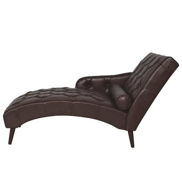 Alt view image 2 of 7 - Chaise Sofa Chair Indoor with Pillow and Solid Wood Legs, Soft PU Upholstered Armchair with Tufted Back, Leisure Couch Accent Reading Chair for Living Room, Bedroom, Dark Brown