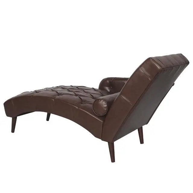 Alt view image 5 of 7 - Chaise Sofa Chair Indoor with Pillow and Solid Wood Legs, Soft PU Upholstered Armchair with Tufted Back, Leisure Couch Accent Reading Chair for Living Room, Bedroom, Dark Brown