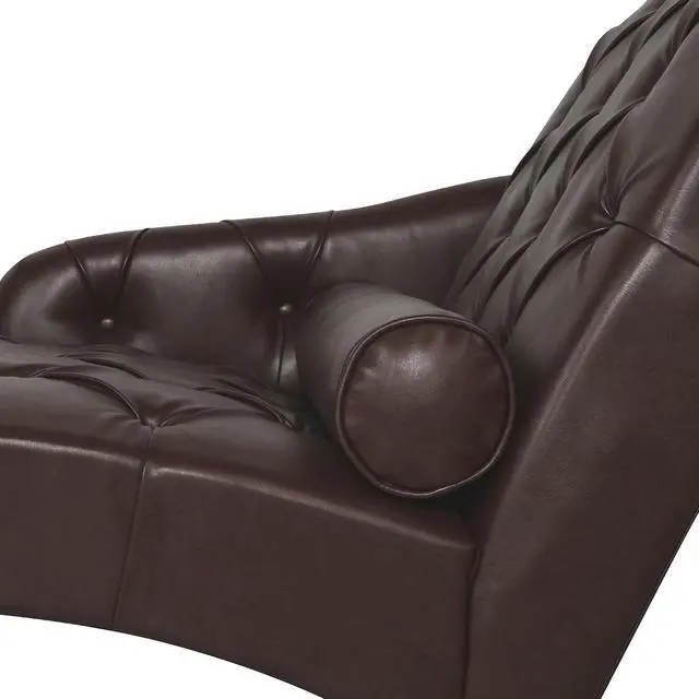 Alt view image 6 of 7 - Chaise Sofa Chair Indoor with Pillow and Solid Wood Legs, Soft PU Upholstered Armchair with Tufted Back, Leisure Couch Accent Reading Chair for Living Room, Bedroom, Dark Brown