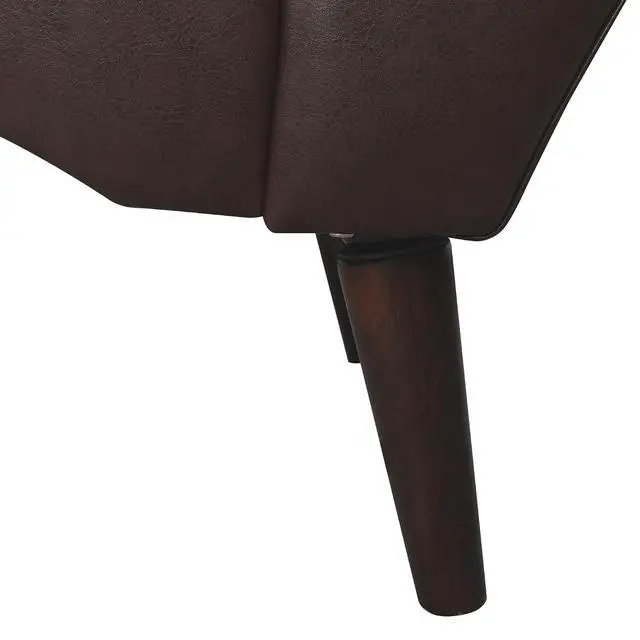 Alt view image 7 of 7 - Chaise Sofa Chair Indoor with Pillow and Solid Wood Legs, Soft PU Upholstered Armchair with Tufted Back, Leisure Couch Accent Reading Chair for Living Room, Bedroom, Dark Brown