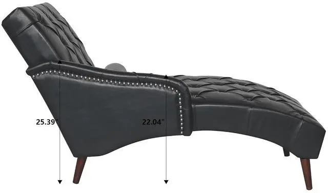 Alt view image 2 of 7 - Chaise Sofa Chair Indoor with Pillow and Solid Wood Legs, Soft PU Upholstered Armchair with Tufted Back, Leisure Couch Accent Reading Chair for Living Room, Bedroom, Black