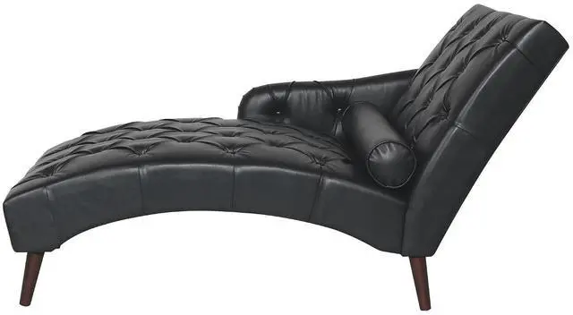 Alt view image 3 of 7 - Chaise Sofa Chair Indoor with Pillow and Solid Wood Legs, Soft PU Upholstered Armchair with Tufted Back, Leisure Couch Accent Reading Chair for Living Room, Bedroom, Black