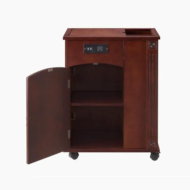Alt view image 7 of 7 - Narrow Side Table with USB Ports and Outlets, Sofa End Table with Charging Station, Nightstand with Storage, Bedside Tables with Wheels for Living Room, Bedroom,Red Walnut