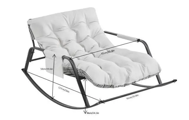 Alt view image 2 of 4 - Extra Wide Outdoor Rocking Chair, Technical Leather Upholstered Accent Chair, Large Seat Gliding Chair, Modern Reclining Chair for Living Room Nursery Bedroom, White