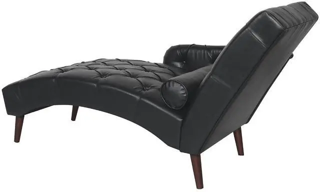 Alt view image 4 of 7 - Chaise Sofa Chair Indoor with Pillow and Solid Wood Legs, Soft PU Upholstered Armchair with Tufted Back, Leisure Couch Accent Reading Chair for Living Room, Bedroom, Black