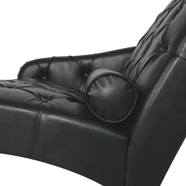 Alt view image 7 of 7 - Chaise Sofa Chair Indoor with Pillow and Solid Wood Legs, Soft PU Upholstered Armchair with Tufted Back, Leisure Couch Accent Reading Chair for Living Room, Bedroom, Black