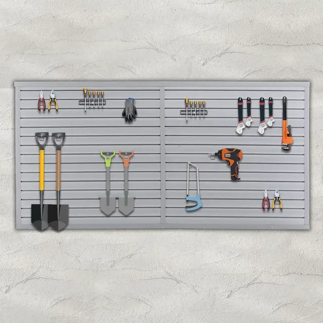 Main image of PVC Slat Wall Paneling, 4x8FT Garage Slatwall Storage Systems, Garage Wall Organizer Home Organization, Modular Wall Mounted Slat Board Tool Rack, Easy Snap-On,32 Sqft Coverage