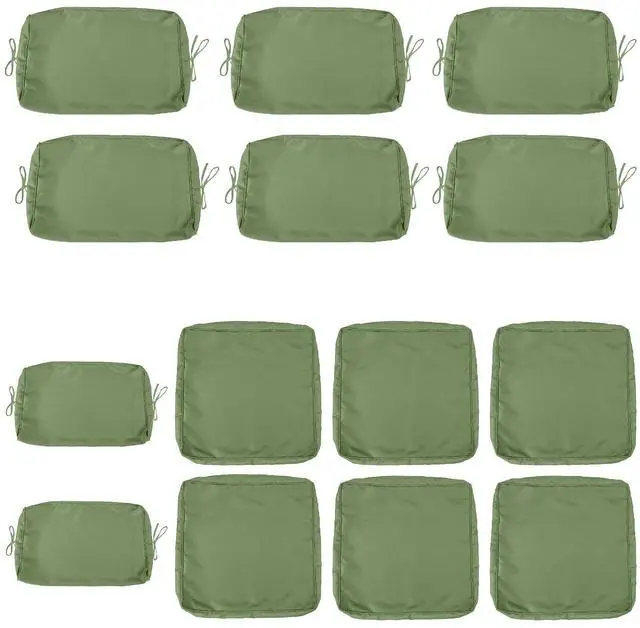 Main image of 14 Pcs Outdoor Couch Cushion Covers Replacement, Waterproof Patio Cushion Slipcover with Zipper, fit for 7Pieces 6-Seater Wicker Rattan Sectional Couch Sofa, Seat and Back Cover Only, Olive Green