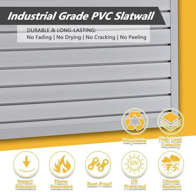 Alt view image 3 of 7 - PVC Slat Wall Paneling, 4x8FT Garage Slatwall Storage Systems, Garage Wall Organizer Home Organization, Modular Wall Mounted Slat Board Tool Rack, Easy Snap-On,32 Sqft Coverage