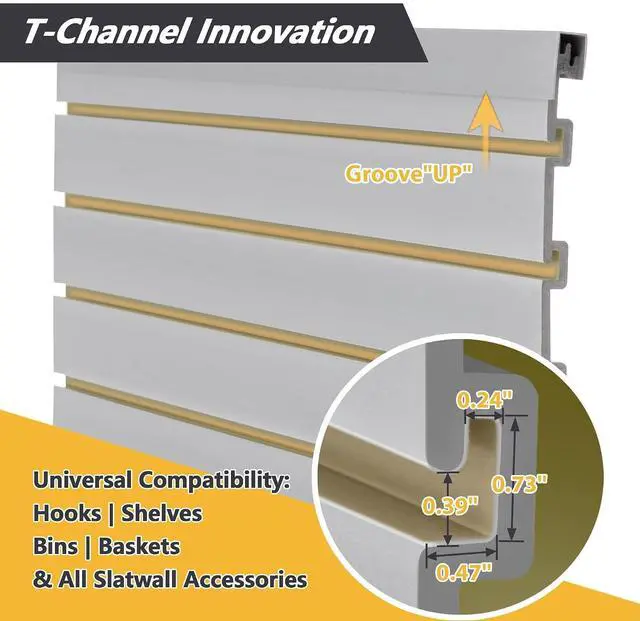 Alt view image 6 of 7 - PVC Slat Wall Paneling, 4x8FT Garage Slatwall Storage Systems, Garage Wall Organizer Home Organization, Modular Wall Mounted Slat Board Tool Rack, Easy Snap-On,32 Sqft Coverage