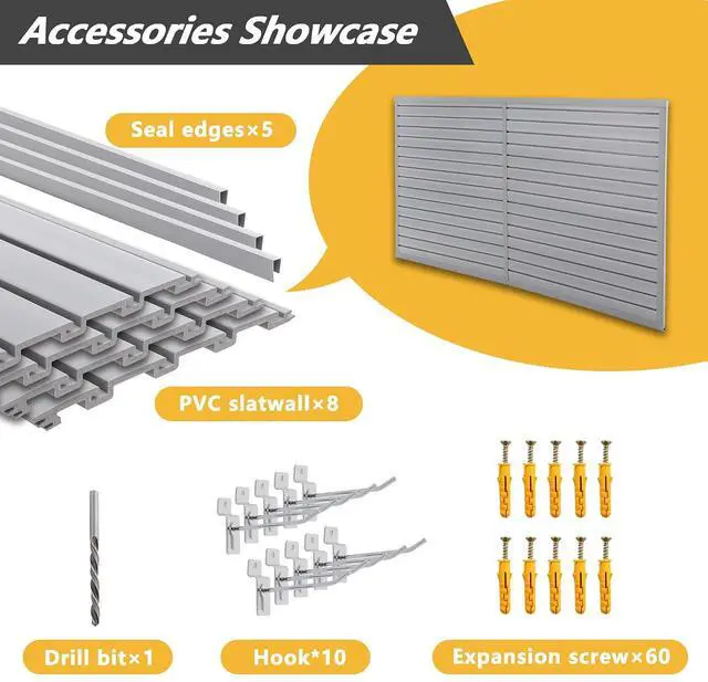 Alt view image 4 of 7 - PVC Slat Wall Paneling, 4x8FT Garage Slatwall Storage Systems, Garage Wall Organizer Home Organization, Modular Wall Mounted Slat Board Tool Rack, Easy Snap-On,32 Sqft Coverage