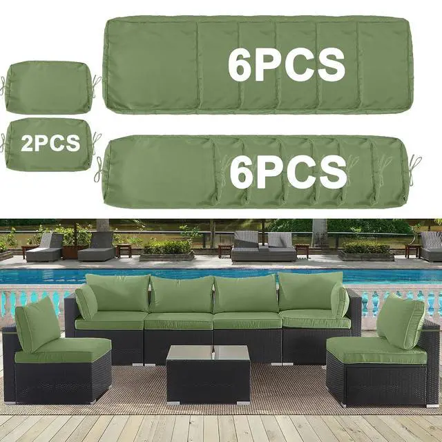 Alt view image 2 of 7 - 14 Pcs Outdoor Couch Cushion Covers Replacement, Waterproof Patio Cushion Slipcover with Zipper, fit for 7Pieces 6-Seater Wicker Rattan Sectional Couch Sofa, Seat and Back Cover Only, Olive Green