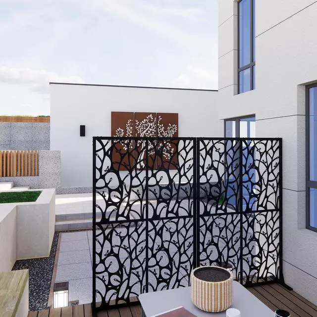 Alt view image 2 of 6 - Metal Outdoor Privacy Screens,W3.8Ft X H6Ft Decorative Fences,Outdoor and Indoor Privacy Panels with Stand,Free Standing Privacy Screen Divider for Balcony Patio Garden Room,Bird Shape Shape