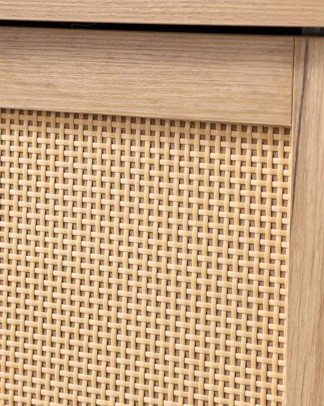 Alt view image 7 of 7 - Mid-Century Bathroom Storage Cabinet with Rattan Doors, Farmhouse Coffee Bar with Open Shelves & Adjustable Shelves, Kitchen Storage Cabinets for Living Room & Dining Room
