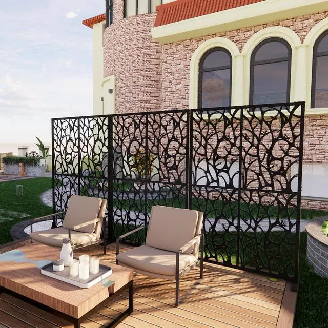 Alt view image 3 of 6 - Metal Outdoor Privacy Screens,W3.8Ft X H6Ft Decorative Fences,Outdoor and Indoor Privacy Panels with Stand,Free Standing Privacy Screen Divider for Balcony Patio Garden Room,Bird Shape Shape