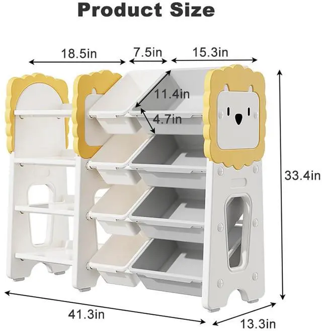 Alt view image 2 of 7 - Plastic Bookshelf and Toy Storage, 4-Tier Toy Organizers W/8 Removable Storage Bins, Toy Bin Stuffed Animal Storage for Study Room, Bedroom, Kids Room, Classroom, Nursery