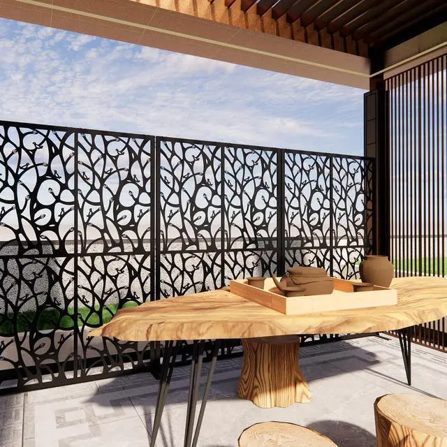 Alt view image 5 of 6 - Metal Outdoor Privacy Screens,W3.8Ft X H6Ft Decorative Fences,Outdoor and Indoor Privacy Panels with Stand,Free Standing Privacy Screen Divider for Balcony Patio Garden Room,Bird Shape Shape